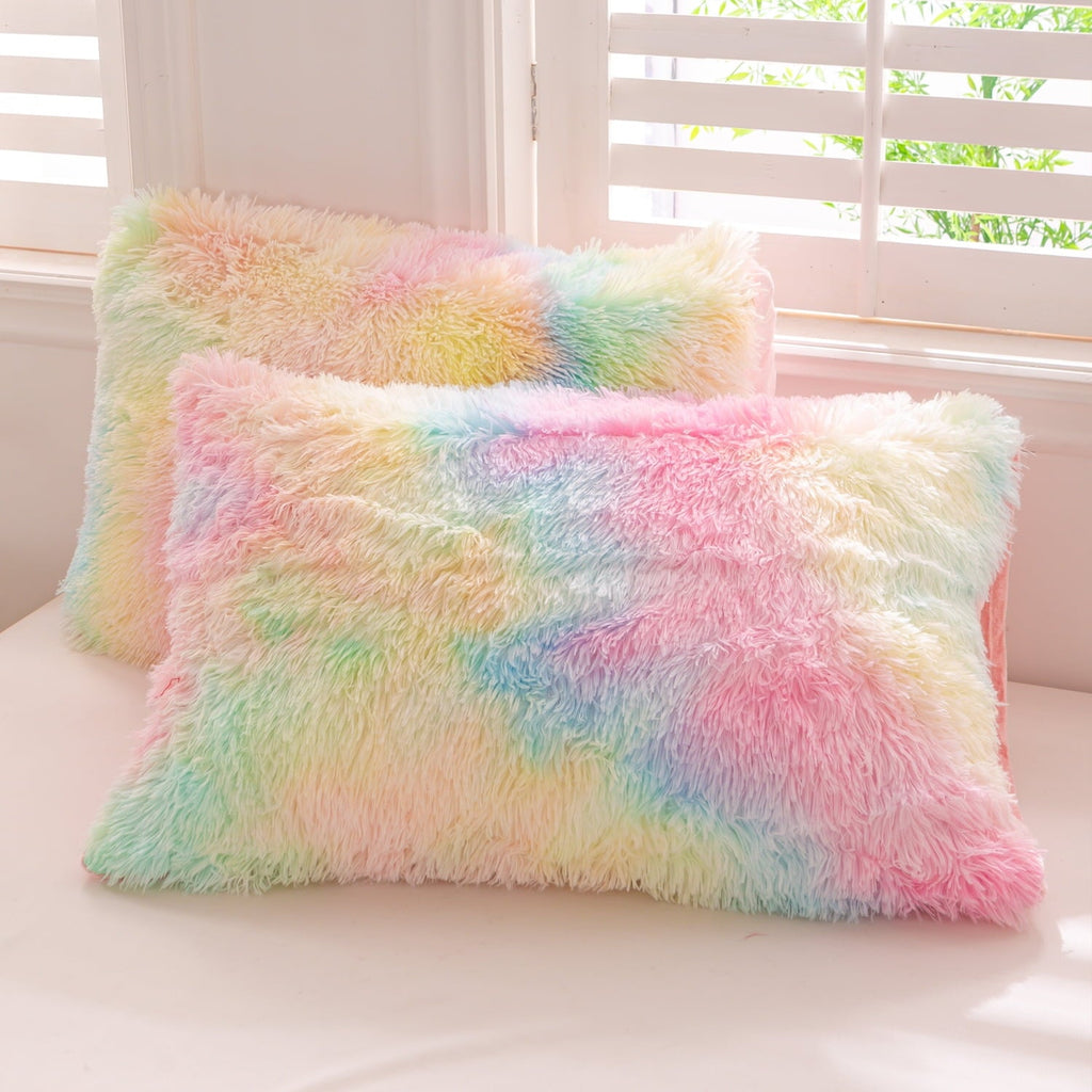 Hypoallergenic Cloud 3Pcs Pink Faux Fur Twin Comforter Set for Girls Tie Dye Rainbow Kid Bed Set Plush Shaggy Bedding Sets Fuzzy Bed Comfo... - Hypoallergenic Ultra-Fluffy Quilt for Winter Detail
