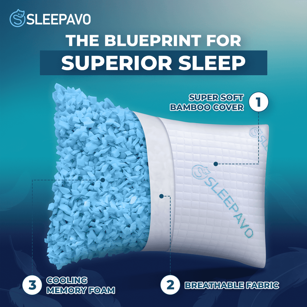 Orthopedic Support Adjustable Shredded Memory Foam Pillow Queen Size - Soft or Firm Rayon Derived for Side Sleepers, Stomach & Back - Co... - Hotel Quality Plush Sleeping Pillows Detail