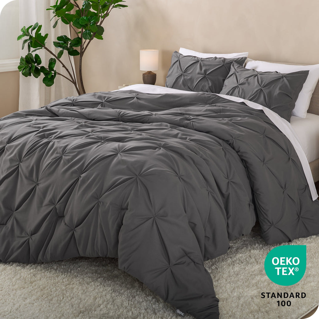 Heavyweight Warmth Pintuck Down Alternative Comforter Set - 3-Pieces - All Seasons - King, Grey - Hypoallergenic Ultra-Fluffy Quilt for Winter Detail