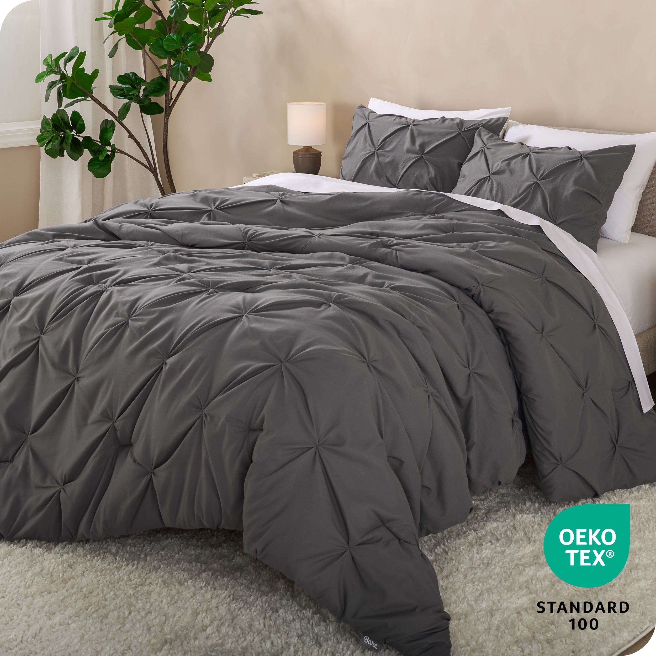 Heavyweight Warmth Pintuck Down Alternative Comforter Set - 3-Pieces - All Seasons - King, Grey - Hypoallergenic Ultra-Fluffy Quilt for Winter Detail