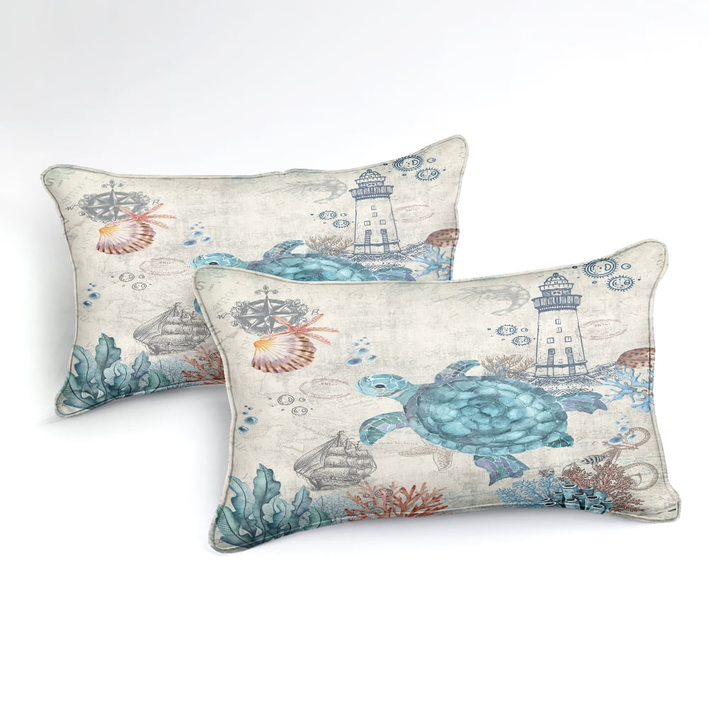 Hypoallergenic Cloud Sea Turtle Comforter Set Queen Ocean Beach Bedding Set Soft and Lightweight Retro Style Design Coastal Bedding Set - Cloud-Like Soft Lightweight Bed Comforter Detail