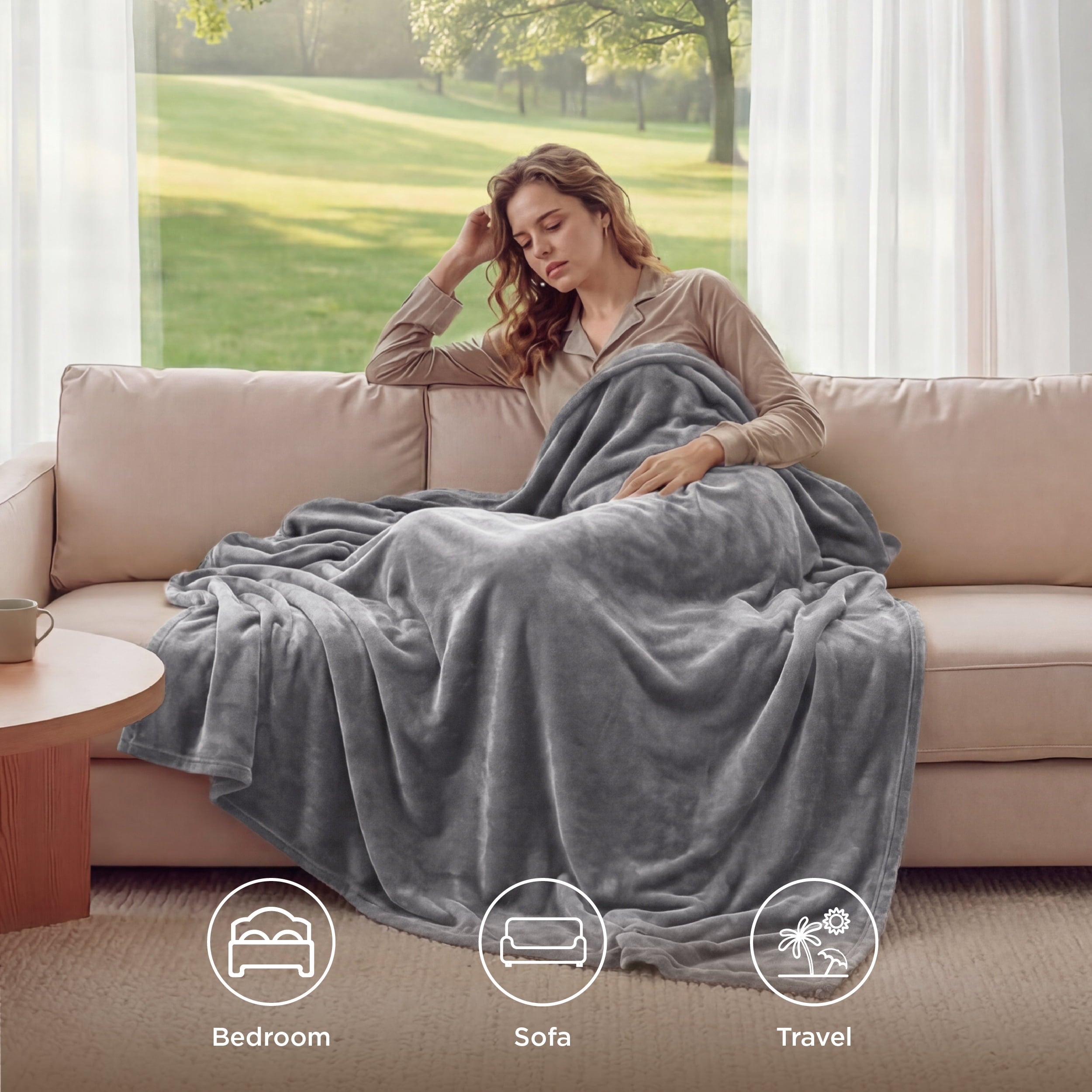 Lightweight Warm Fleece Throw Blanket for Couch Grey, Lightweight Plush Fuzzy Cozy Soft Blankets and Throws for Sofa, 50x60 inches - Cozy Fleece Throw Blanket for Couch & Bed Detail