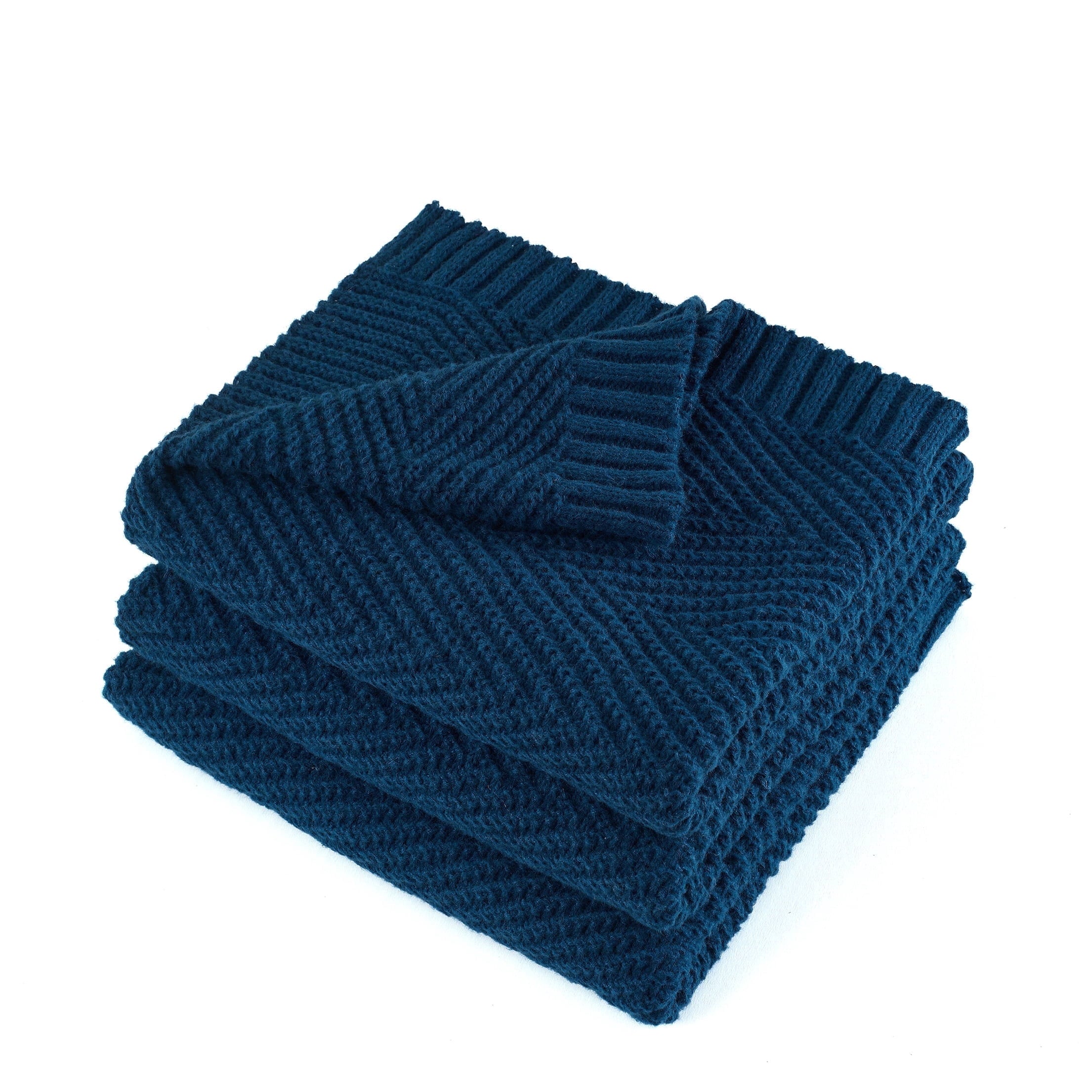Super Soft Flannel Soft Knitted Throw Blanket 50" x 60" Navy Blue, Boho Chevron Farmhouse Throw for Bed Couch - Super Soft Reversible Sherpa Flannel Blanket Detail