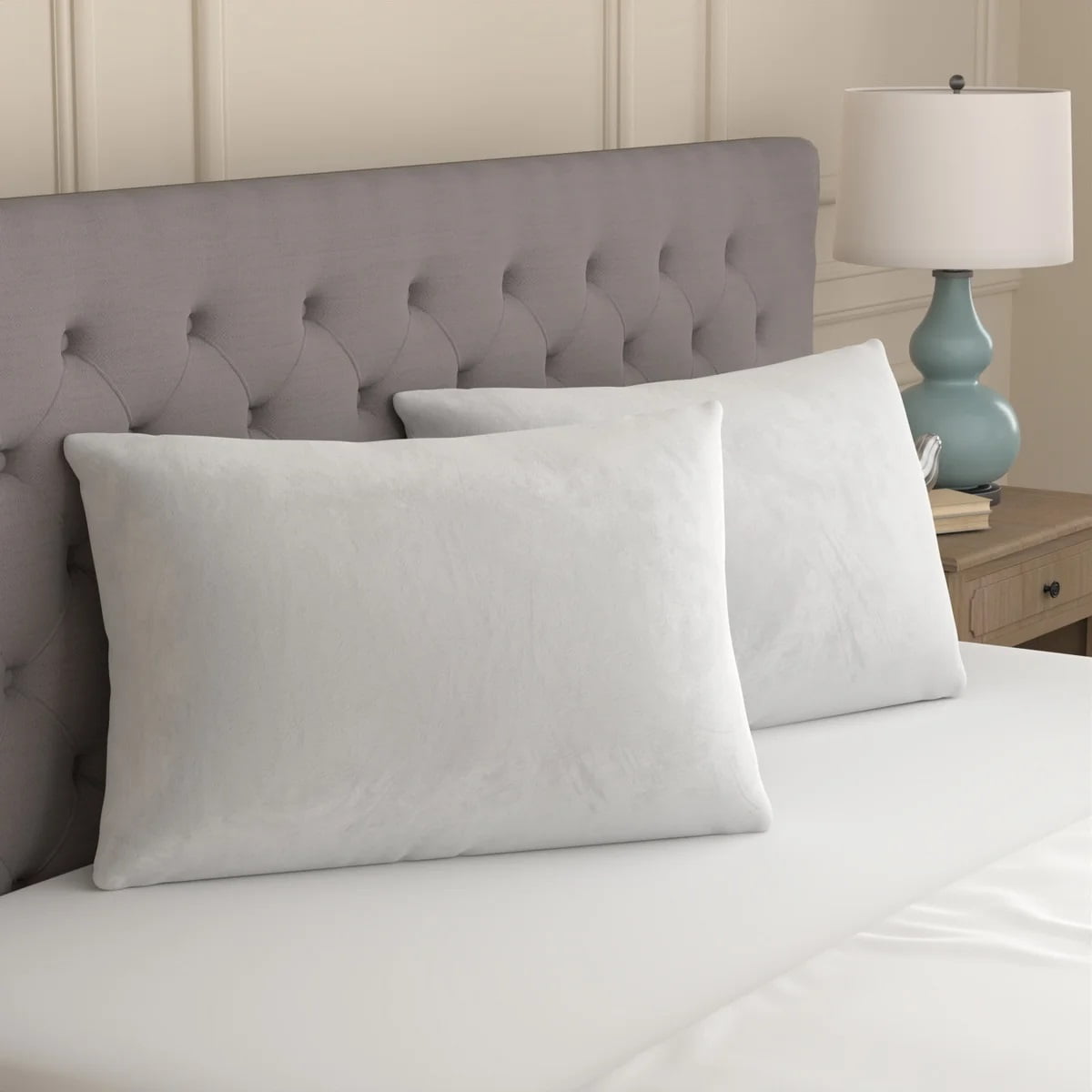 Ergonomic Memory Foam Huggable Support Bed Pillow, Standard- Soft Velvety Cover, Squishable Comfort (2 Count) - Hotel Quality Plush Sleeping Pillows Detail