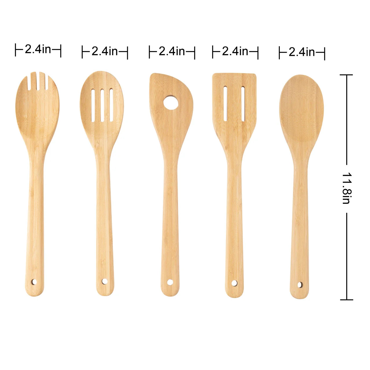 Non-Stick Safe 5pk Bamboo Spoons for Cooking, Kitchen Essential Tools Set - Durable Turner & Ladle Utensil Set for Home Chefs Detail