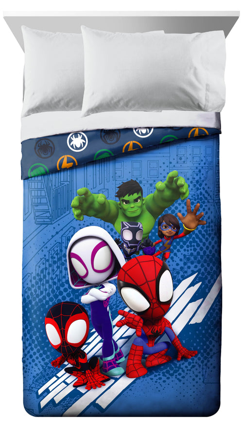 All-Season Spidey Amazing Friends Kids 2-Piece Twin/Full Reversible Comforter Set, Microfiber, Red - Hypoallergenic Ultra-Fluffy Quilt for Winter Detail