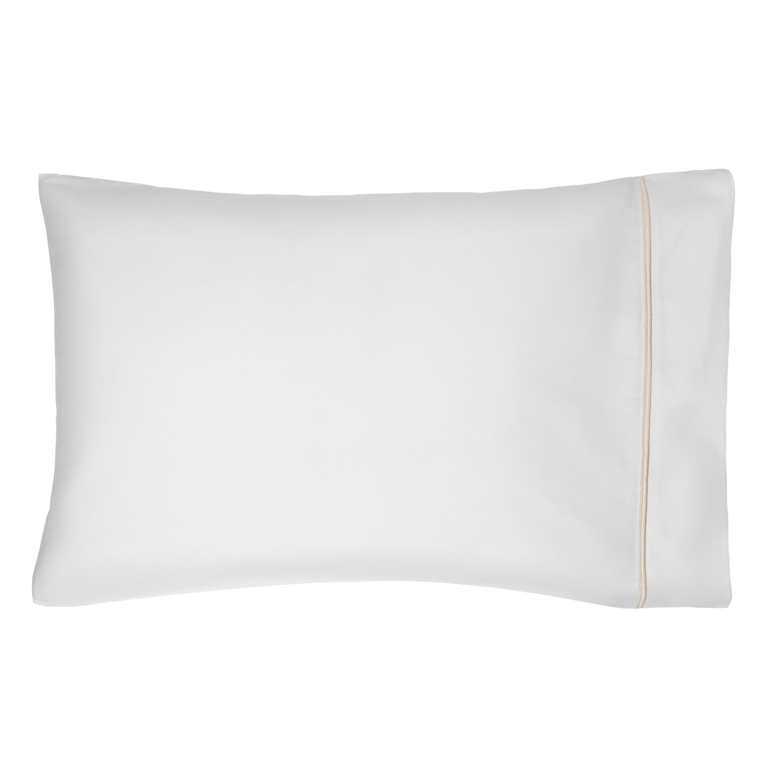 Cooling Sateen 4-Piece 300 Thread Count White Pima Cotton Bed Sheet Set with Tan Hem, Full , Adult/Teen - Breathable Egyptian Cotton Flat & Fitted Sheets Detail