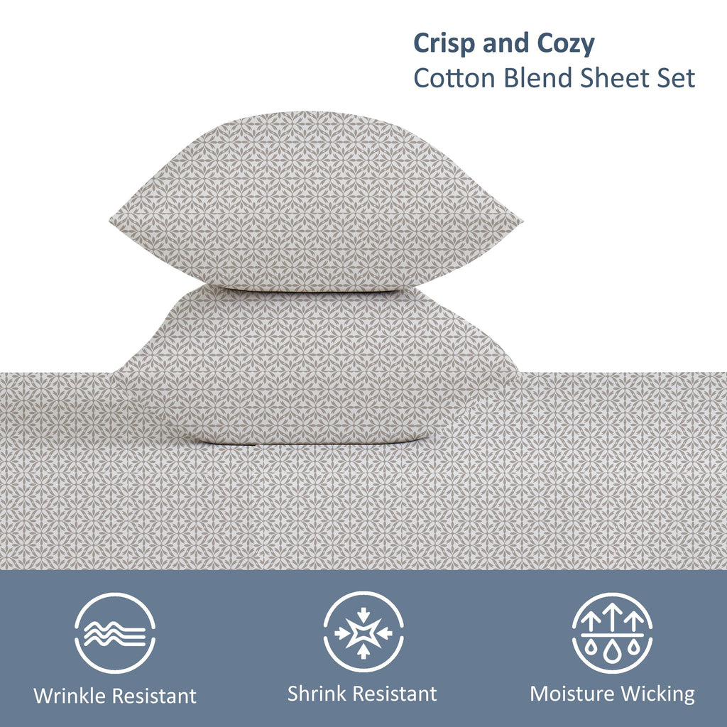 Wrinkle-Resistant 3-Piece 300 Thread Count Grey Flake Cotton Blend Bed Sheet Set, Twin XL - Premium Ultra-Soft Pillowcase Pair for Sleeping Detail