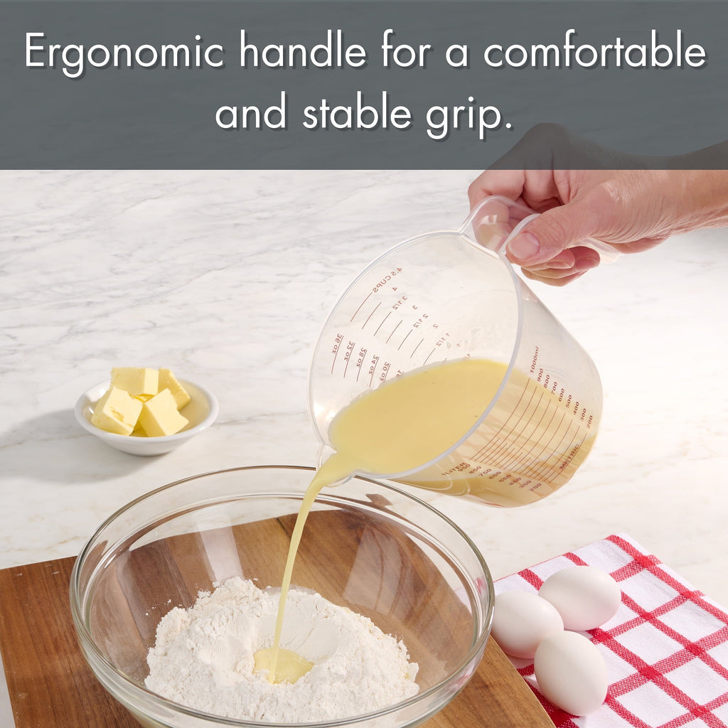Time-Saving 3-Piece Tapered Spout Nesting Plastic Measuring Cups Set, Clear - Premium Stainless Steel Garlic Presser & Peeler Detail