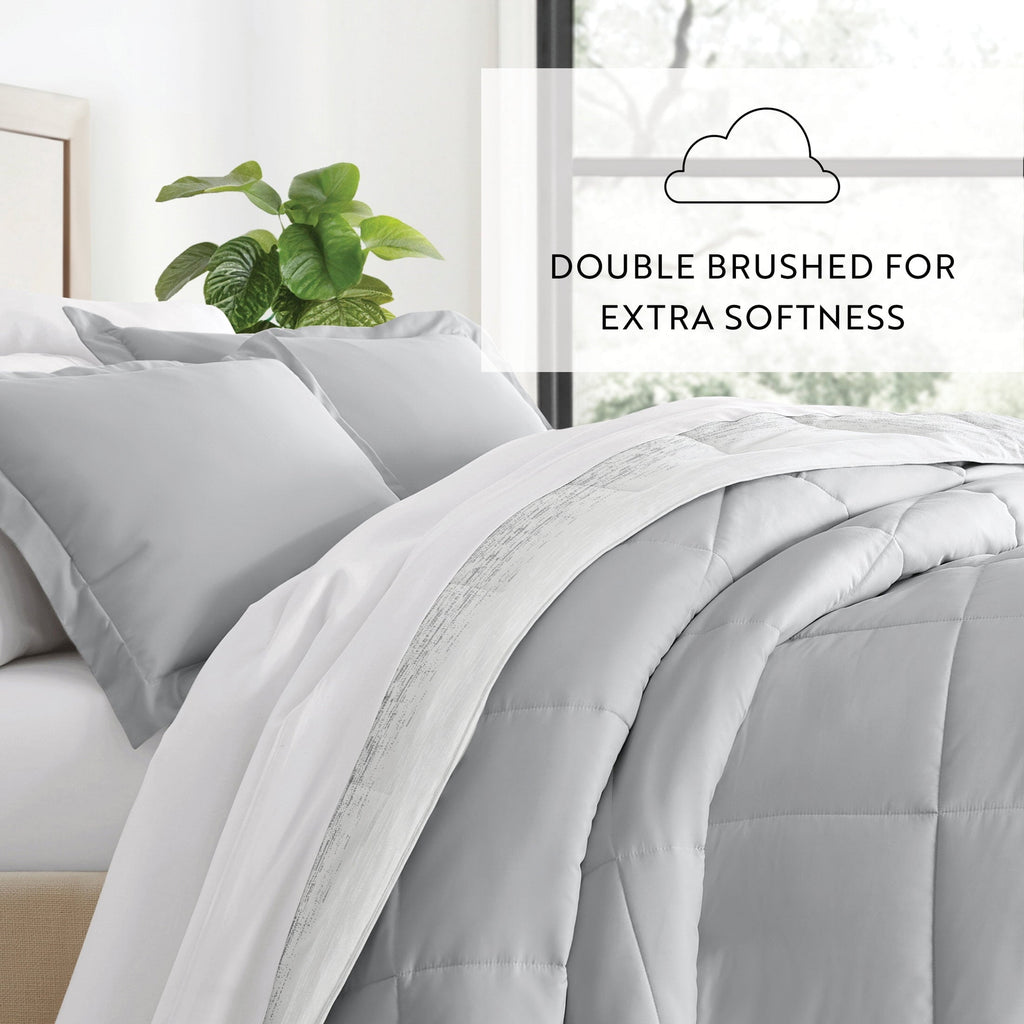 Fluffy Down Alternative All Season Ultra Soft Comforter Set Lightweight Bedding in Gray/Black Ombre for Full/Queen Size - Hypoallergenic Ultra-Fluffy Quilt for Winter Detail