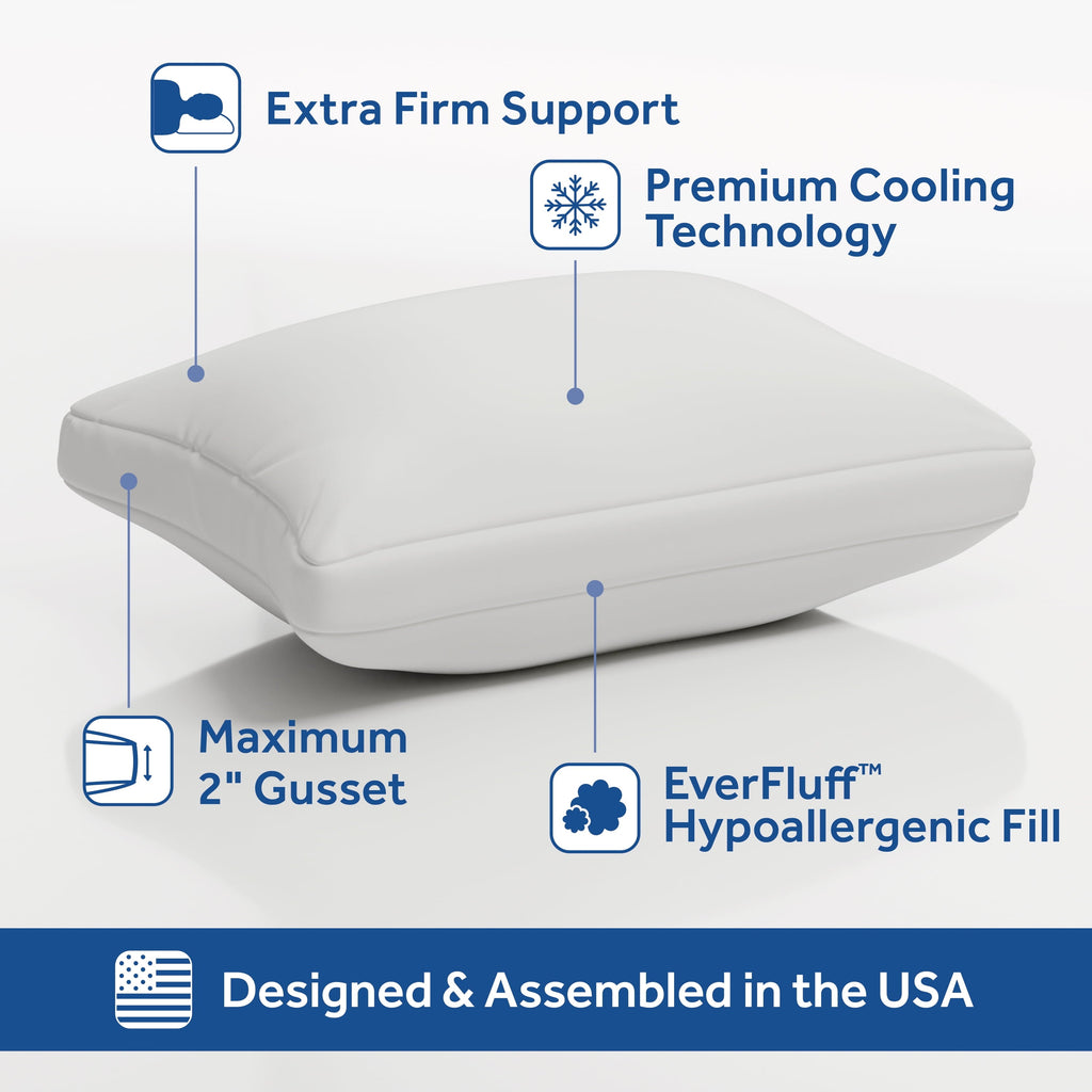Orthopedic Support Cooling Bed Pillow, Jumbo, White- Extra Firm, 2 Count - Orthopedic Shredded Foam Bed Pillow Set Detail