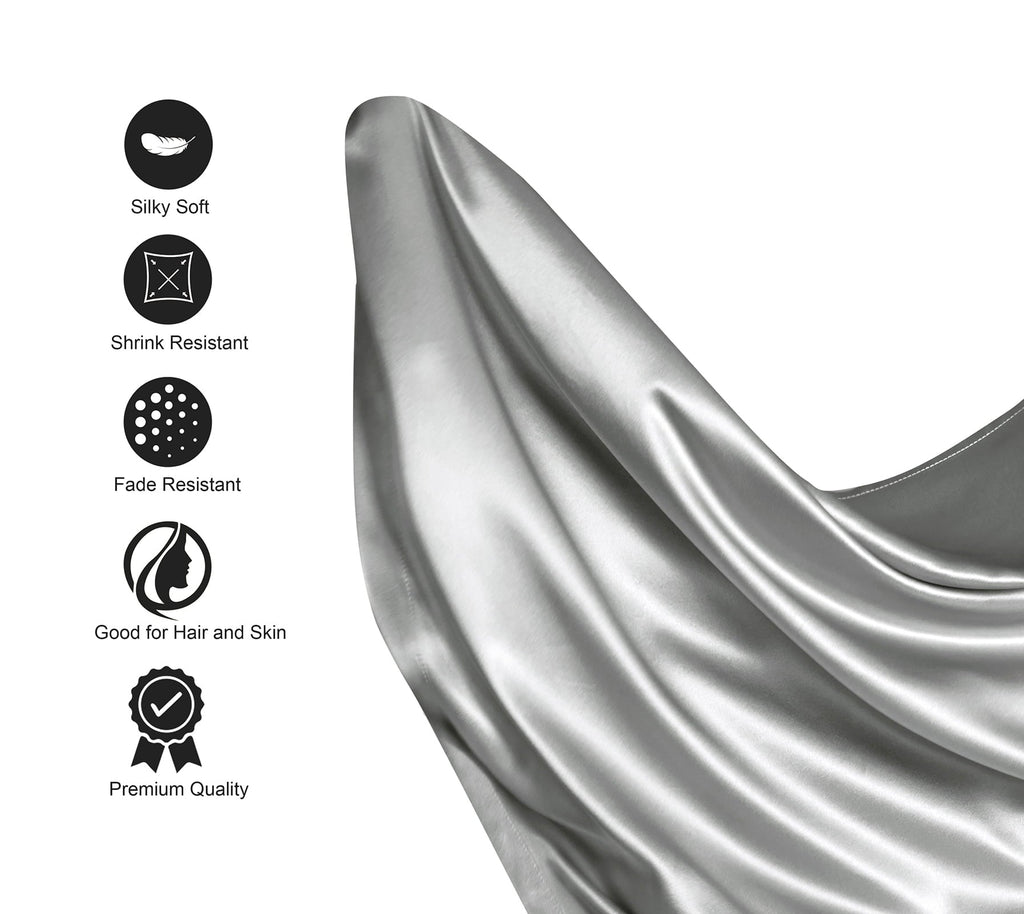 Breathable Luxury Luxury Satin Sheets Set Full Size Light Gray, 4-Piece Bedding Sets with Deep Pockets - Soft and Smooth Satin Bed Shee... - Premium Ultra-Soft Pillowcase Pair for Sleeping Detail