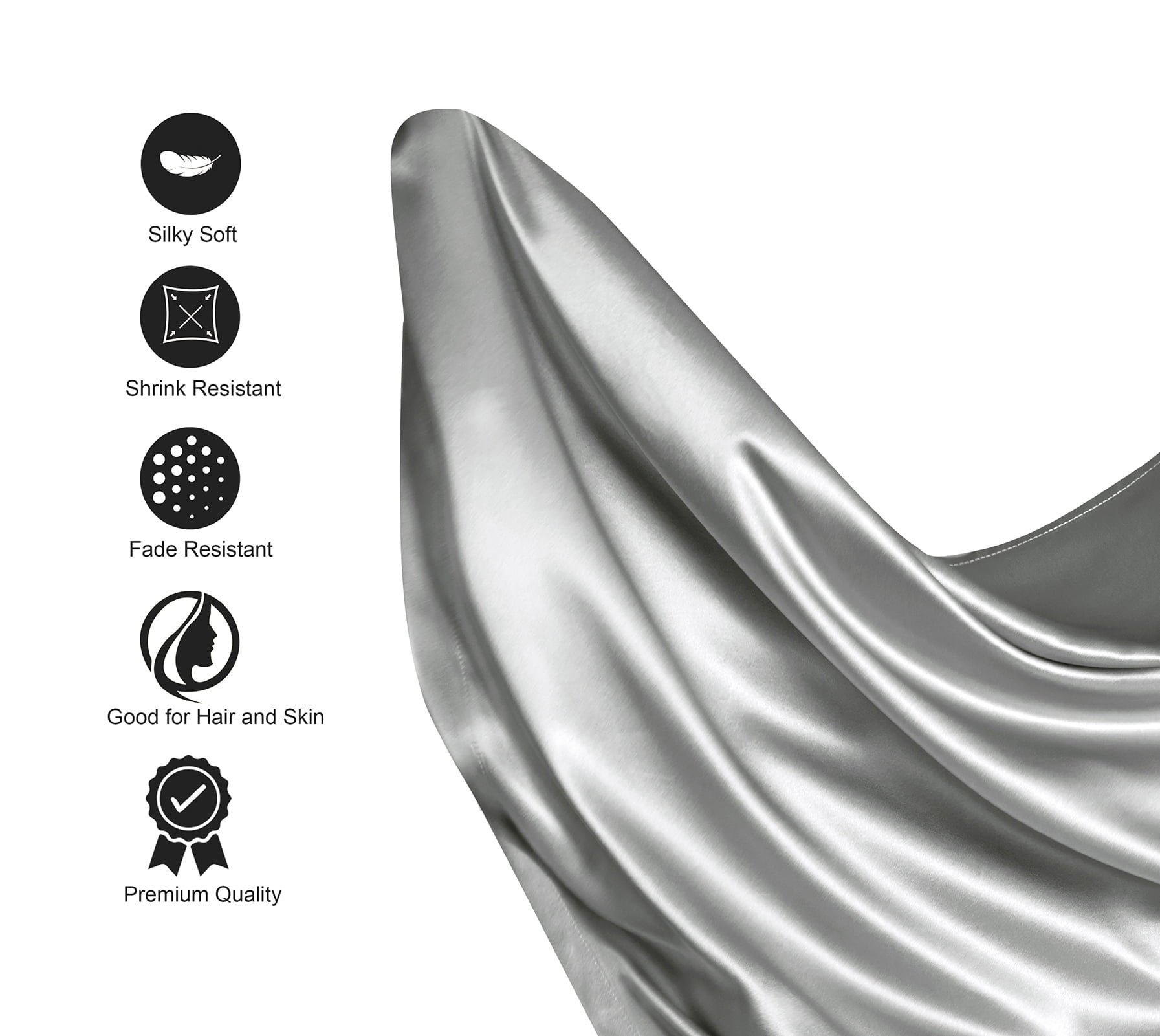 Breathable Luxury Luxury Satin Sheets Set Full Size Light Gray, 4-Piece Bedding Sets with Deep Pockets - Soft and Smooth Satin Bed Shee... - Premium Ultra-Soft Pillowcase Pair for Sleeping Detail