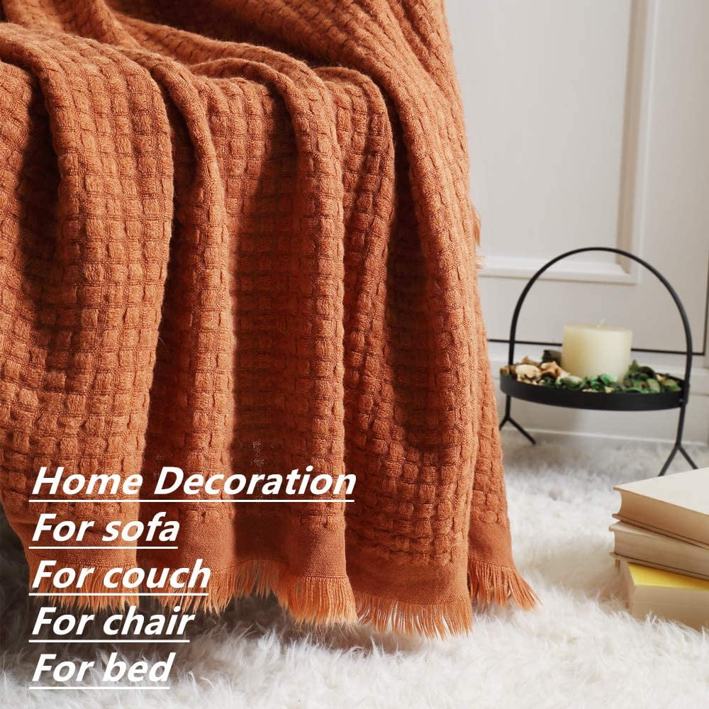 Cozy Fleece Farmhouse Rust Knit Throw Blanket for Couch Sofa Chair Bed Home Decoration, Soft Warm Cozy Light Weight for Spring Su... - Cozy Fleece Throw Blanket for Couch & Bed Detail