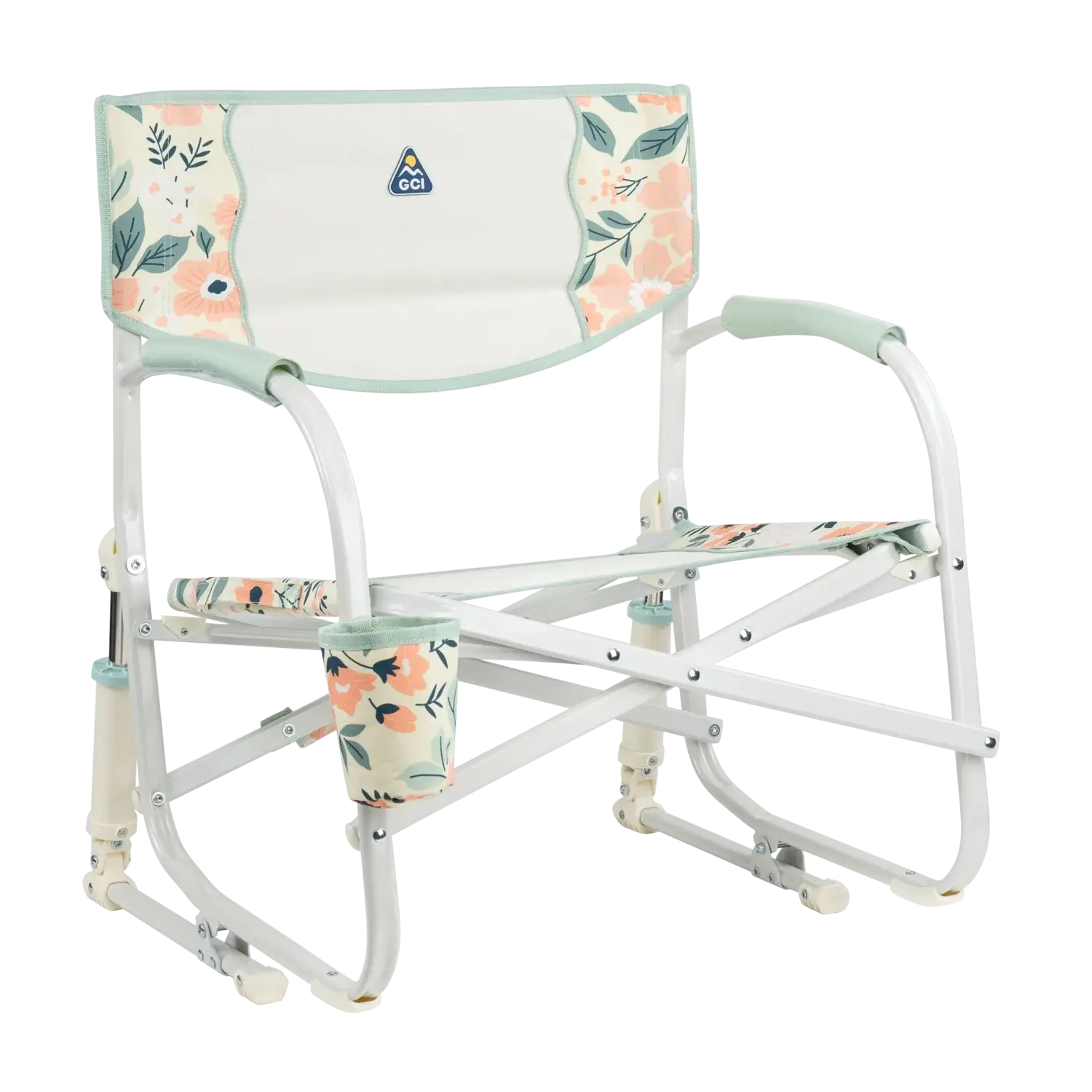 Premium All-Weather Grab & Go Rocker - Choice 551 - Heavy-Duty Kickback Rocker with Beverage Holder - Floral Bouquet