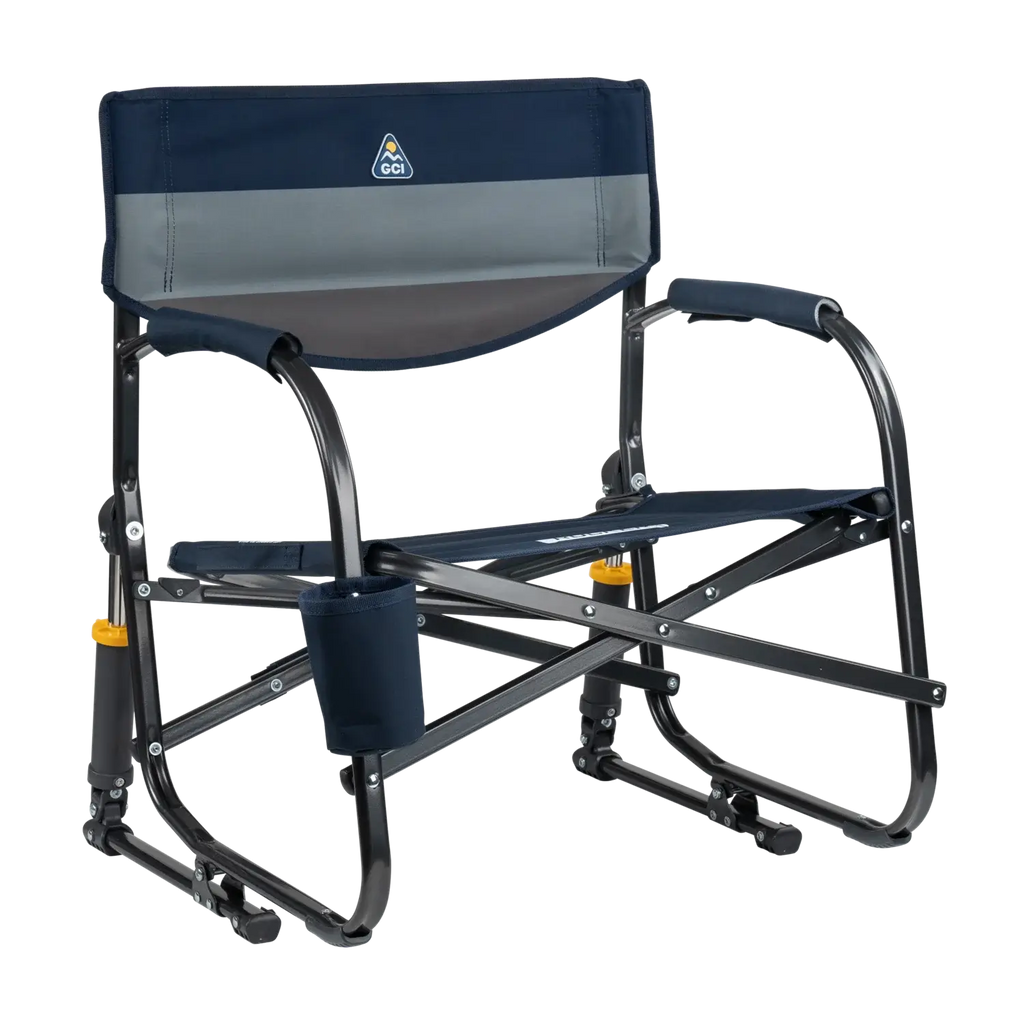 Premium All-Weather Grab & Go Rocker - Choice 551 - Heavy-Duty Kickback Rocker with Beverage Holder - Indigo Color Block