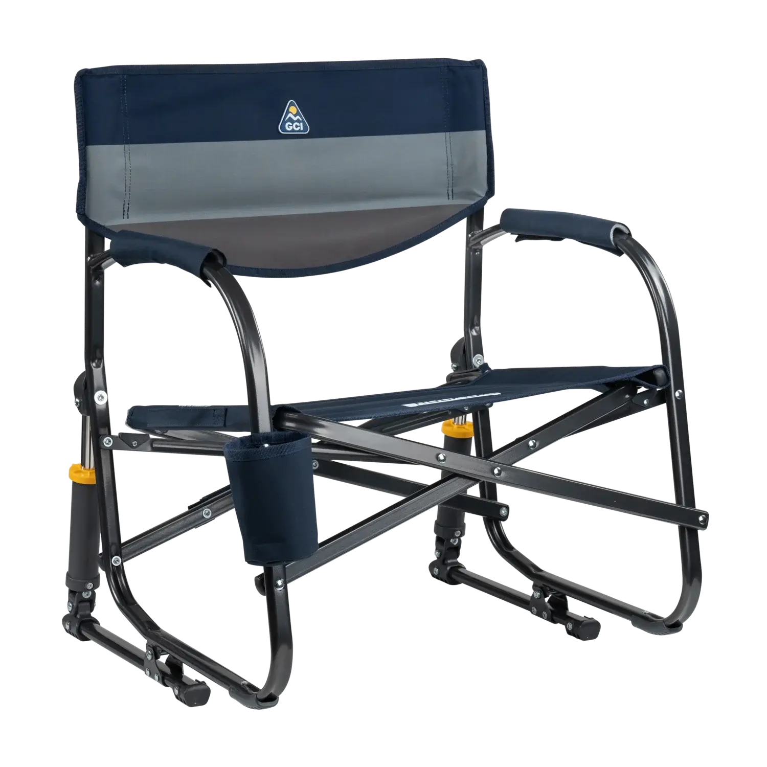 Premium All-Weather Grab & Go Rocker - Choice 551 - Heavy-Duty Kickback Rocker with Beverage Holder - Indigo Color Block