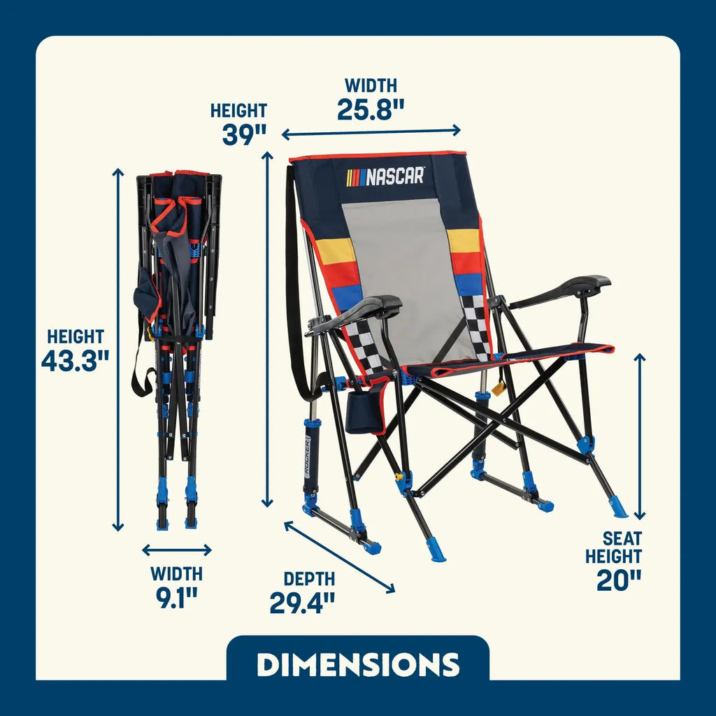 Luxury Camp RoadTrip Rocker - NASCAR For Him - Choice 453 - Heavy-Duty Kickback Rocker with Beverage Holder Detail