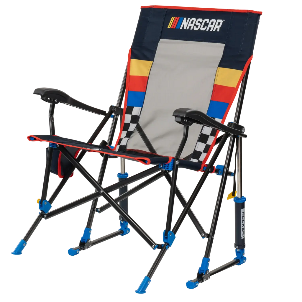 Luxury Camp RoadTrip Rocker - NASCAR For Him - Choice 453 - Heavy-Duty Kickback Rocker with Beverage Holder Detail