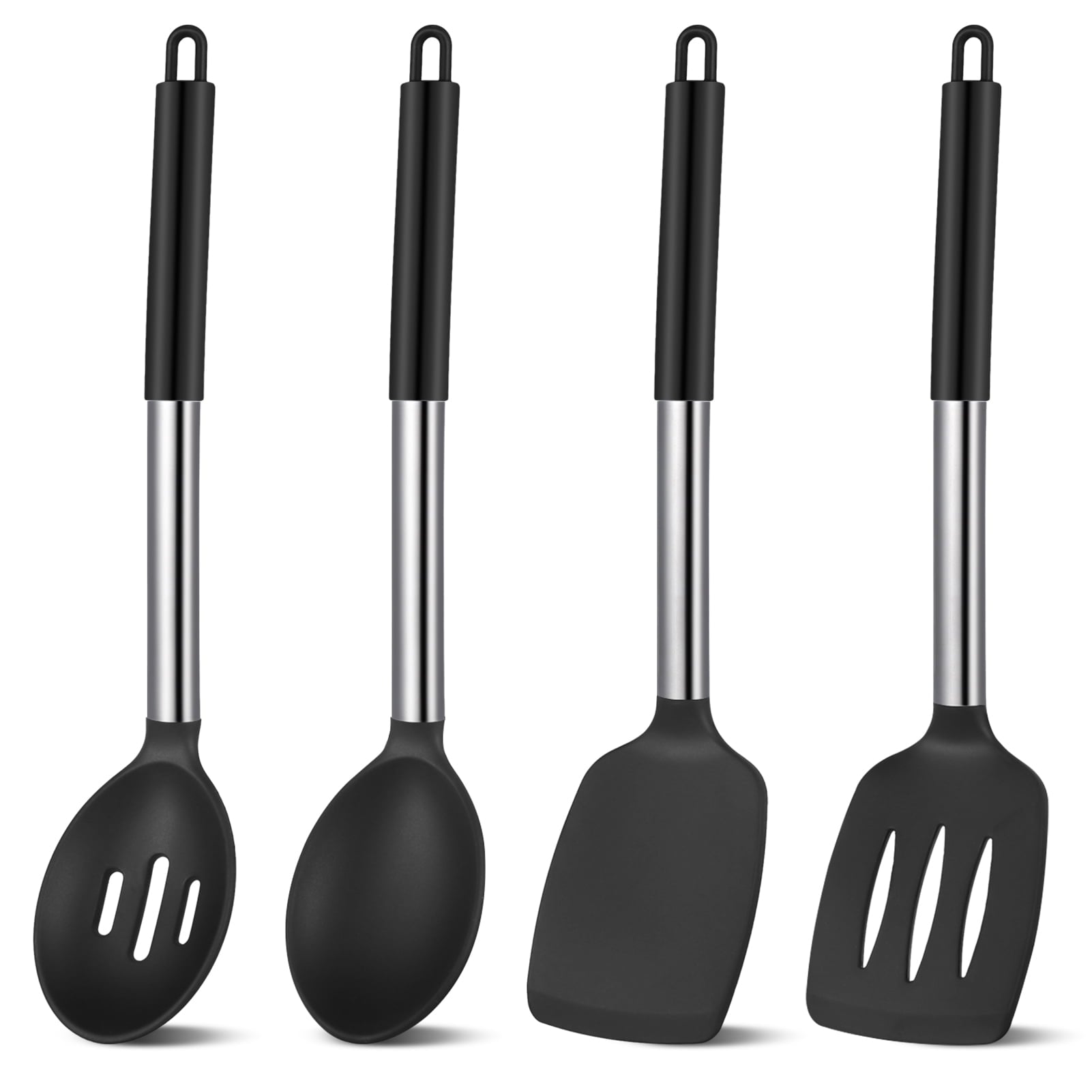 Non-Stick Safe Silicone Cooking Spatulas and Spoons, 4 Pack Heat Resistant Silicone Cooking Utensils Set, Non-stick Large Ki... - Durable Turner & Ladle Utensil Set for Home Chefs - Default Title