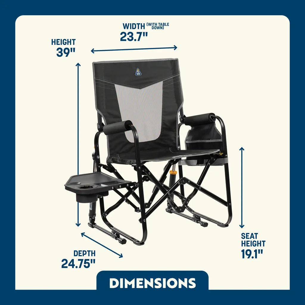 Luxury Camp Stowaway Rocker with Side Table - Choice 253 - Heavy-Duty Kickback Rocker with Beverage Holder Detail