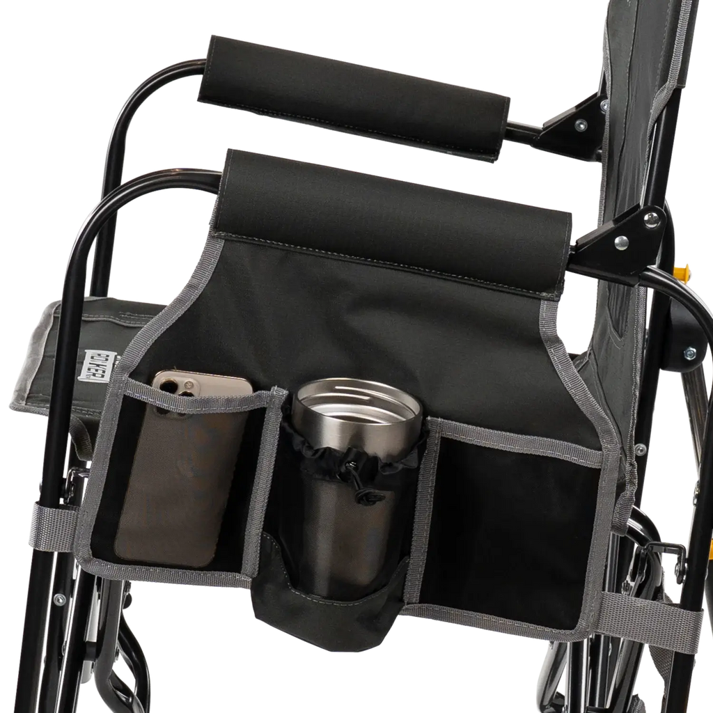 Luxury Camp Stowaway Rocker with Side Table - Choice 253 - Heavy-Duty Kickback Rocker with Beverage Holder Detail