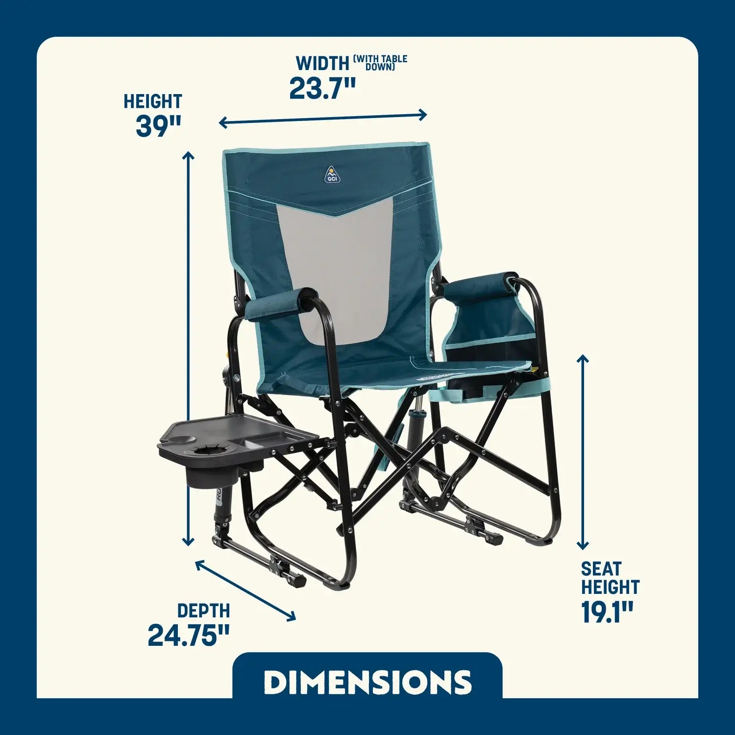 Luxury Camp Stowaway Rocker with Side Table - Choice 253 - Heavy-Duty Kickback Rocker with Beverage Holder Detail
