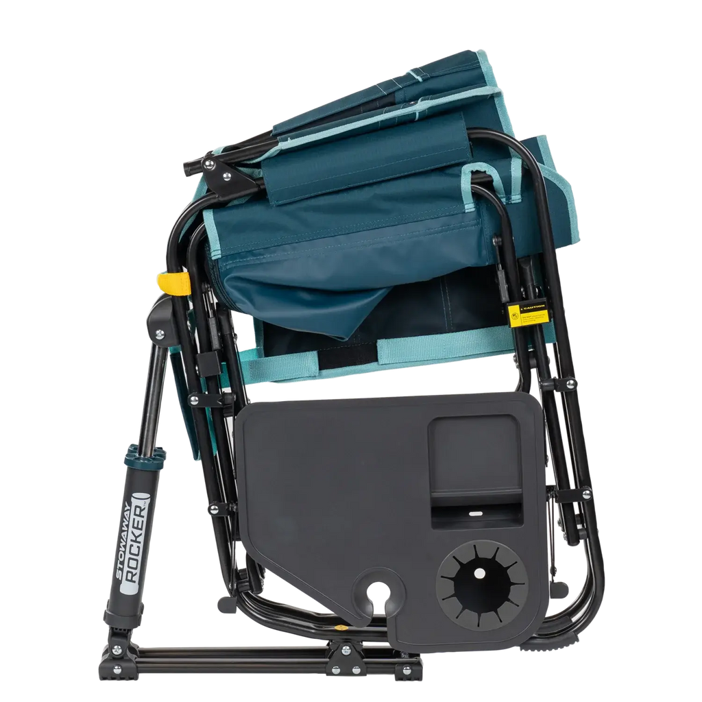 Luxury Camp Stowaway Rocker with Side Table - Choice 253 - Heavy-Duty Kickback Rocker with Beverage Holder Detail