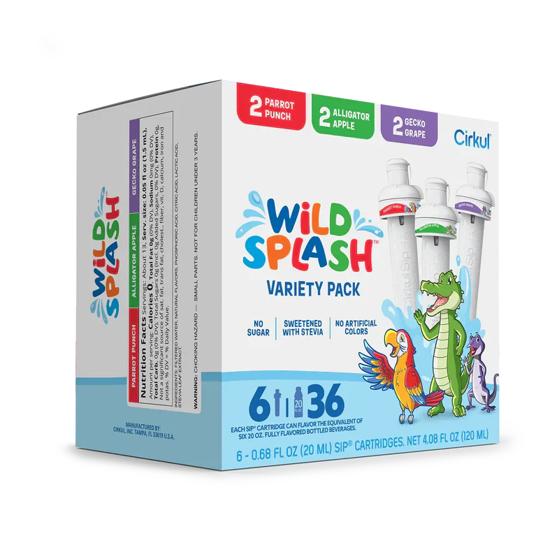 Natural Fruit Flavored Wild Splash 6-Pack Variety Pack 2TB7 - Electrolyte Hydration Enhanced Taste Cartridges Detail